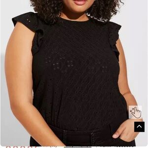 Eyelet Jersey Crew Neck Ruffle Top
